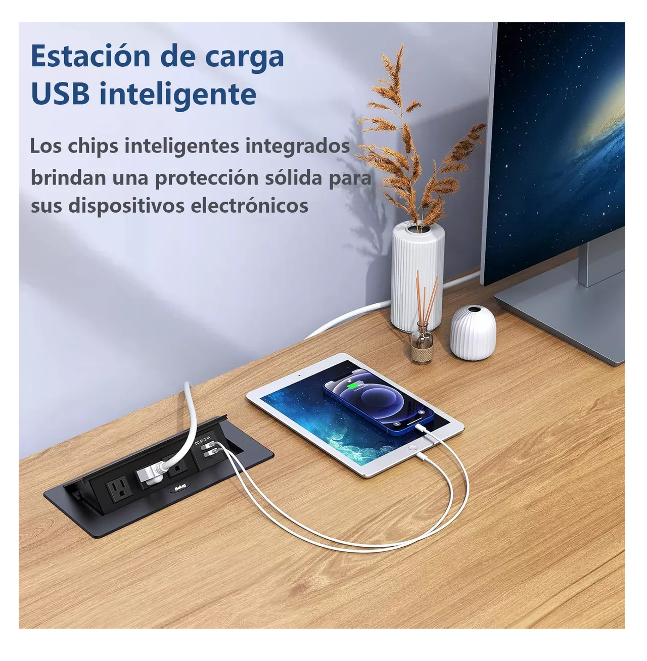 Foto 6 pulgar | Enchufe De Escritorio, Belug Placa De Contactos Y Puerto Usb Plegable Negro