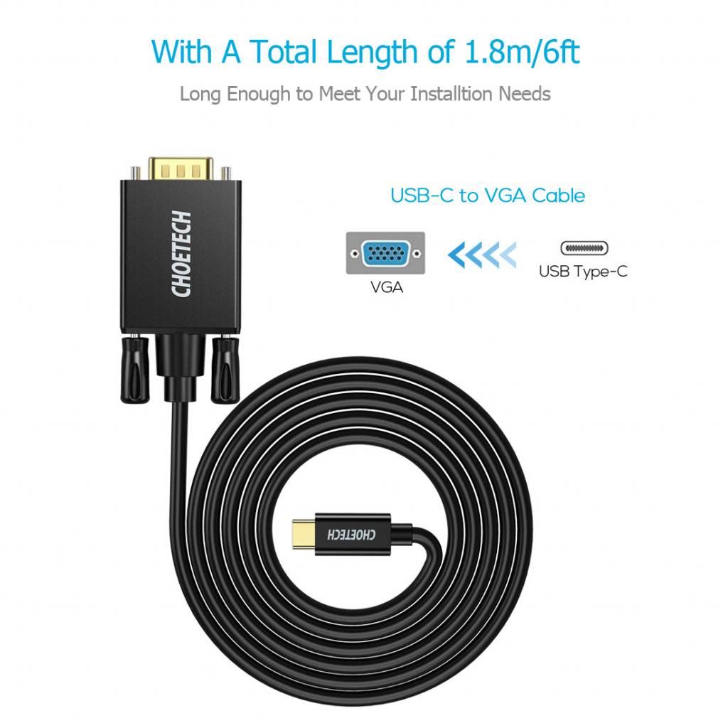 Foto 5 pulgar | Cable de Transmisión Choetech USB-C A VGA 1.8 m