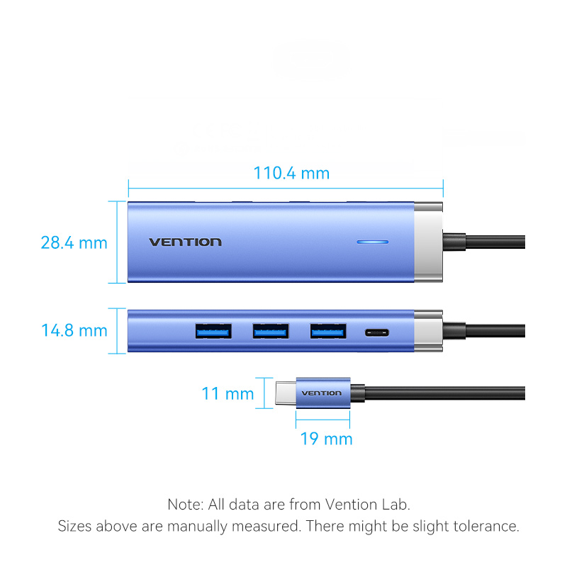 Foto 3 pulgar | Estación de Acoplamiento 5 en 1 Usb-c a Hdmi usb 3.0 x 3 pd 0.15 m Aleación de Aluminio Azul