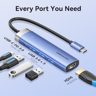 Foto 3 | Estación de Acoplamiento 5 en 1 Usb-c a Hdmi usb 3.0 x 3 pd 0.15 m Aleación de Aluminio Azul
