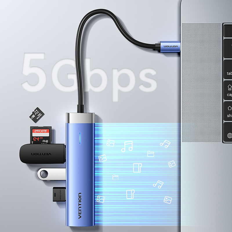 Foto 5 | Estación de Acoplamiento 5 en 1 Usb-c a Hdmi usb 3.0 x 3 pd 0.15 m Aleación de Aluminio Azul