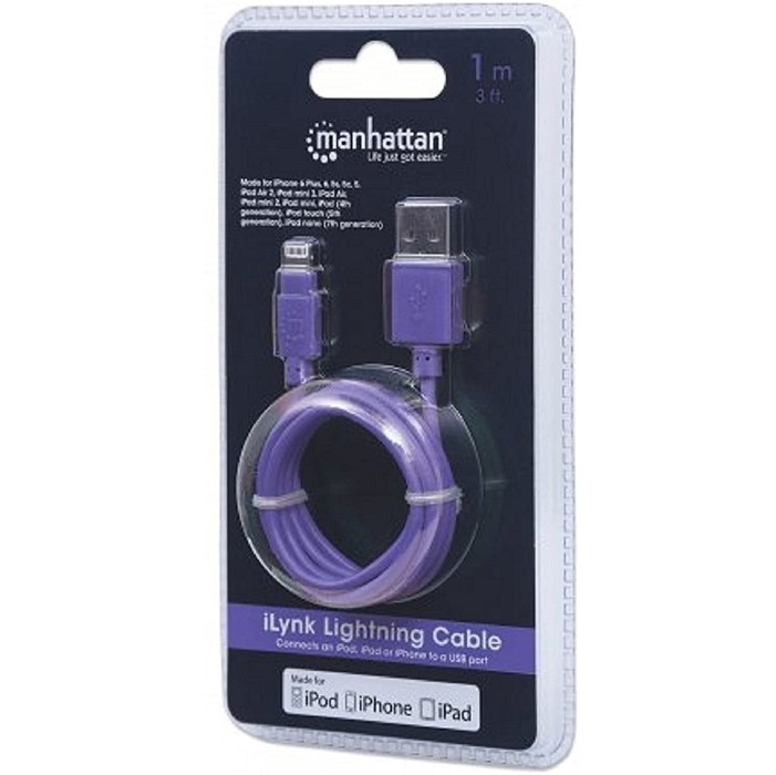 Foto 5 | Cable Usb A Lightning Manhattan Iphone Apple Morado 1 Metro 394239