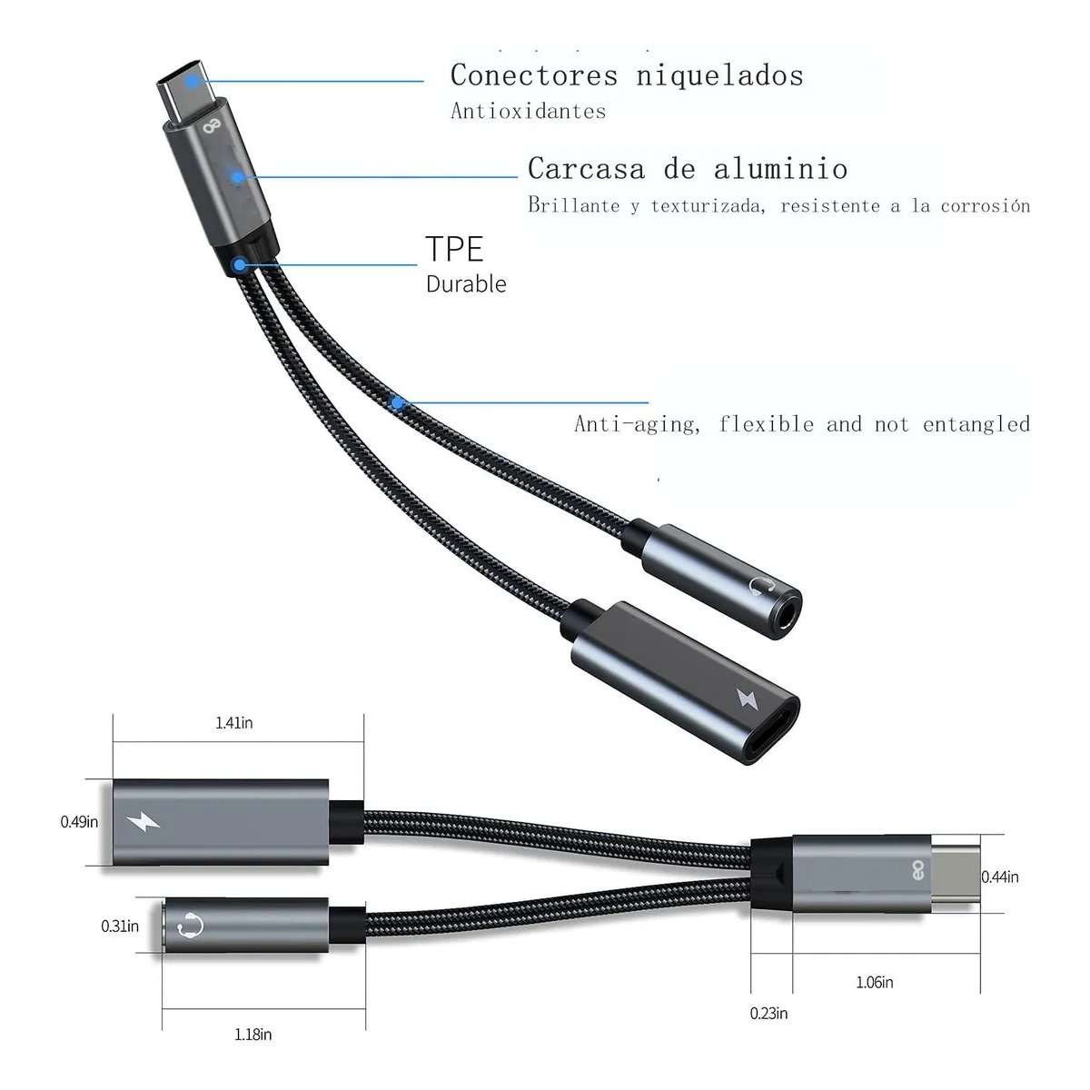 Foto 3 pulgar | Adaptador Usb C A Jack 3.5 Mm Con Adaptador De Carga Pd De 25 W Eo Safe Imports Esi-20093 Negro