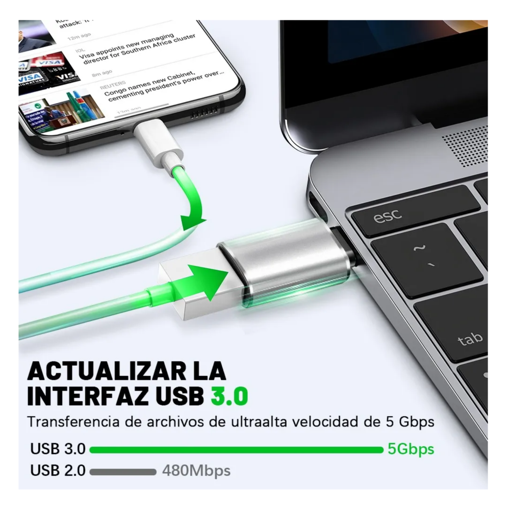 Foto 3 pulgar | 5 Piezas Usb Cable Tipo C Adaptador Otg Usb Tipo C A Usb 3.0 Belug   Plata