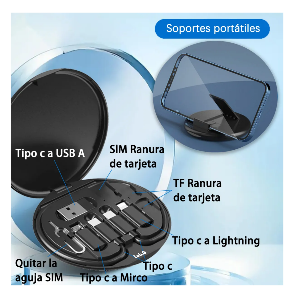 Foto 4 pulgar | Para Otg Usb/ Tipo C /lightning Cable Adaptador 6 Kit 60w Lab.g  Negro