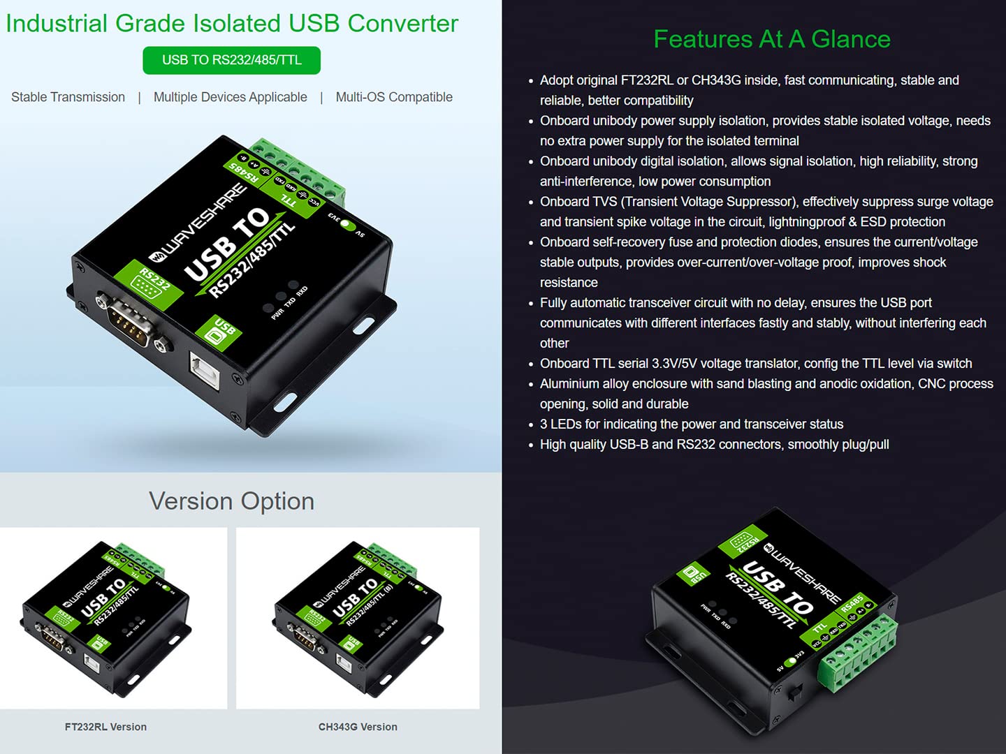 Foto 3 pulgar | Convertidor Usb Waveshare Aislado De Grado Industrial Ch343g - Venta Internacional.