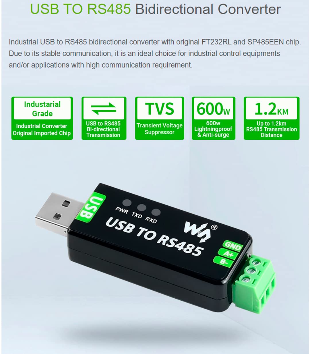 Foto 3 pulgar | Adaptador Bidireccional De Convertidor Usb A Rs485 Industrial - Venta Internacional.