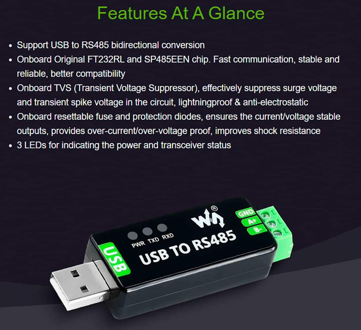 Foto 4 pulgar | Adaptador Bidireccional De Convertidor Usb A Rs485 Industrial - Venta Internacional.