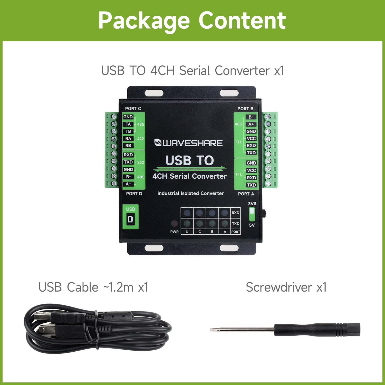 Foto 2 | Convertidor Usb Industrial A Serie De 4 Canales Waveshare Ft4232hl - Venta Internacional.