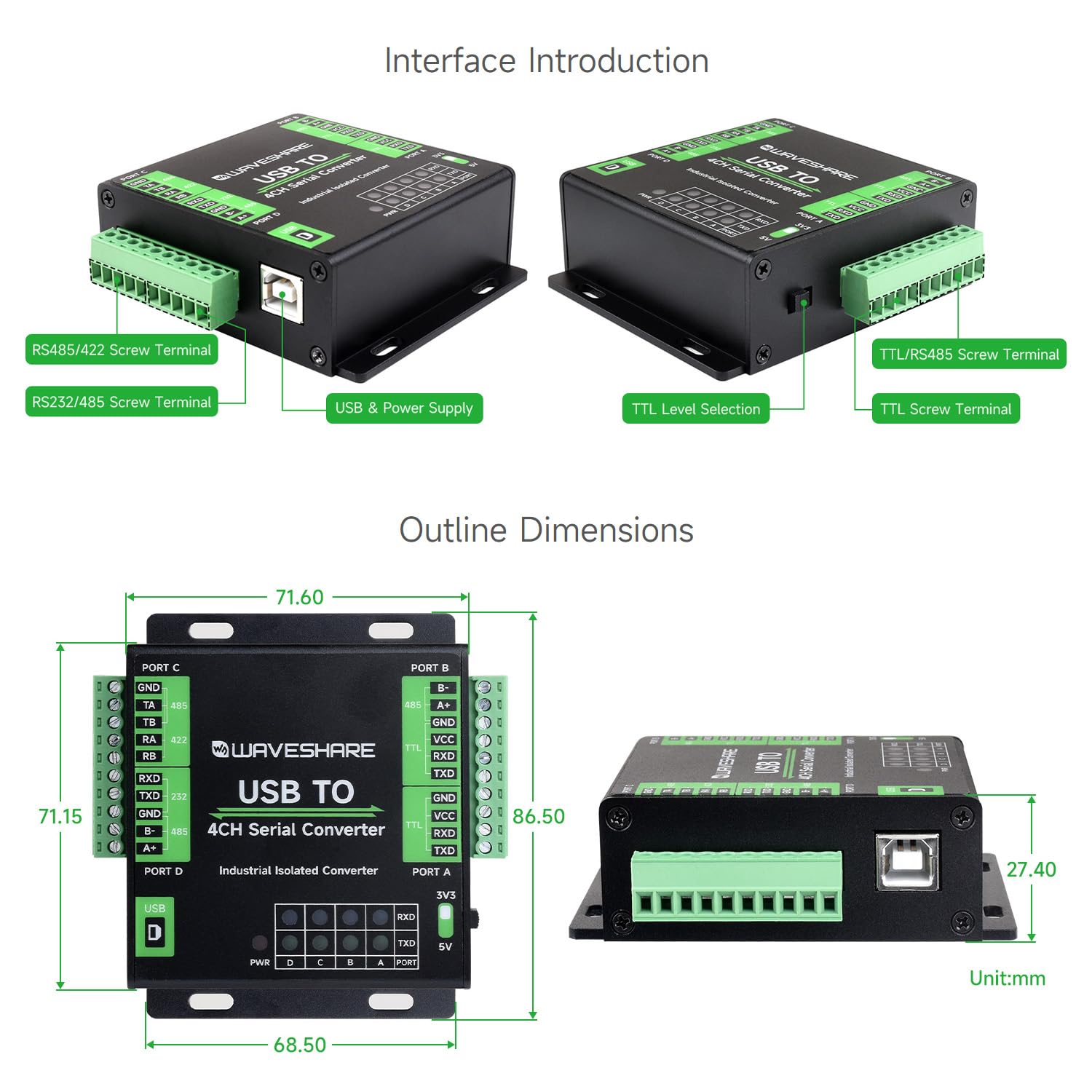 Foto 7 | Convertidor Usb Industrial A Serie De 4 Canales Waveshare Ft4232hl - Venta Internacional.