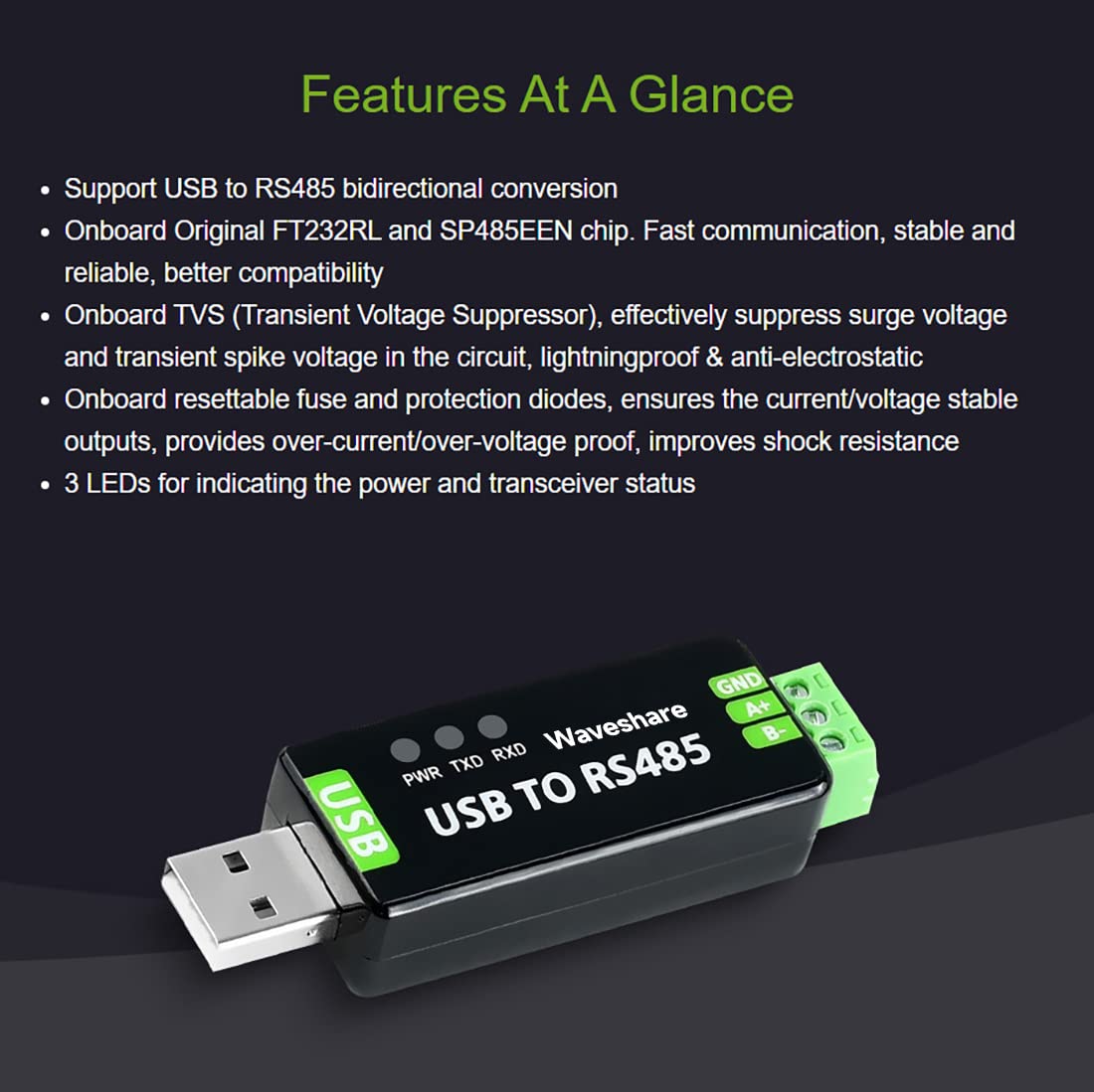 Foto 3 | Convertidor Usb A Rs485 Waveshare Industrial Con Ft232rl - Venta Internacional.