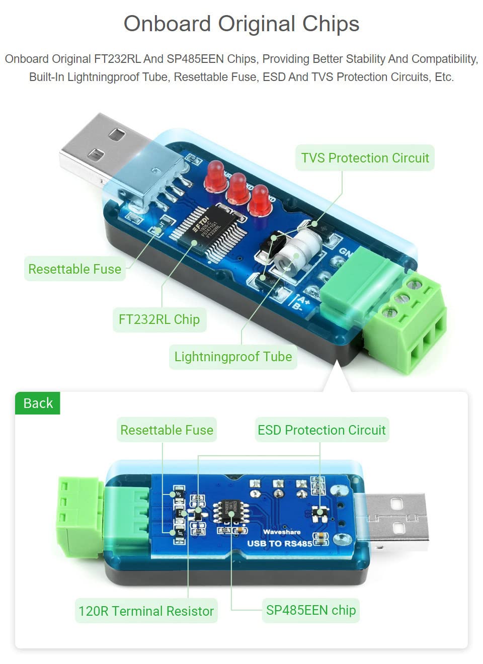 Foto 5 | Convertidor Usb A Rs485 Waveshare Industrial Con Ft232rl - Venta Internacional.