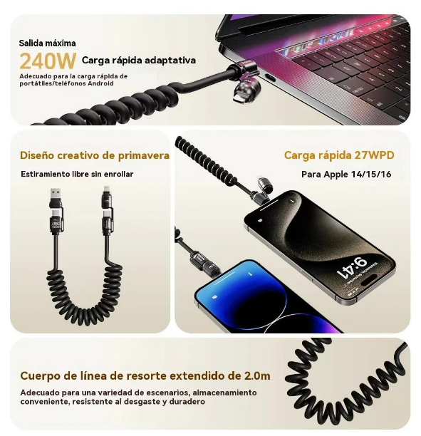 Foto 3 pulgar | Xtellar Cable Usb-c Multipuerto De Carga Rápida 240w Para Coche Y Dispositivos Móviles