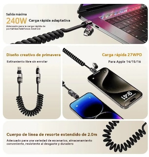 Foto 3 | Xtellar Cargador 4 En 1 Ultra-rápido 240w Usb Retráctil 2m Para Dispositivos Móviles Y Laptop