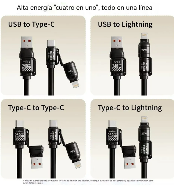 Foto 5 pulgar | Xtellar Cargador 4 En 1 Ultra-rápido 240w Usb Retráctil 2m Para Dispositivos Móviles Y Laptop