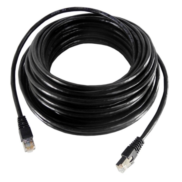 Cable De Red Utp Cat 6e De 15m Con Blindaje Para Exteriores Color Negro Para Transmision De Datos En Alta Velocidad