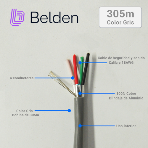 Foto 3 pulgar | Belden Bobina De Cable Para Seguridad/sonido, 4x 18 Awg, 305 Metros.