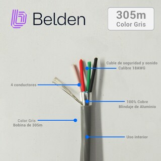 Foto 2 | Belden Bobina De Cable Para Seguridad/sonido, 4x 18 Awg, 305 Metros.