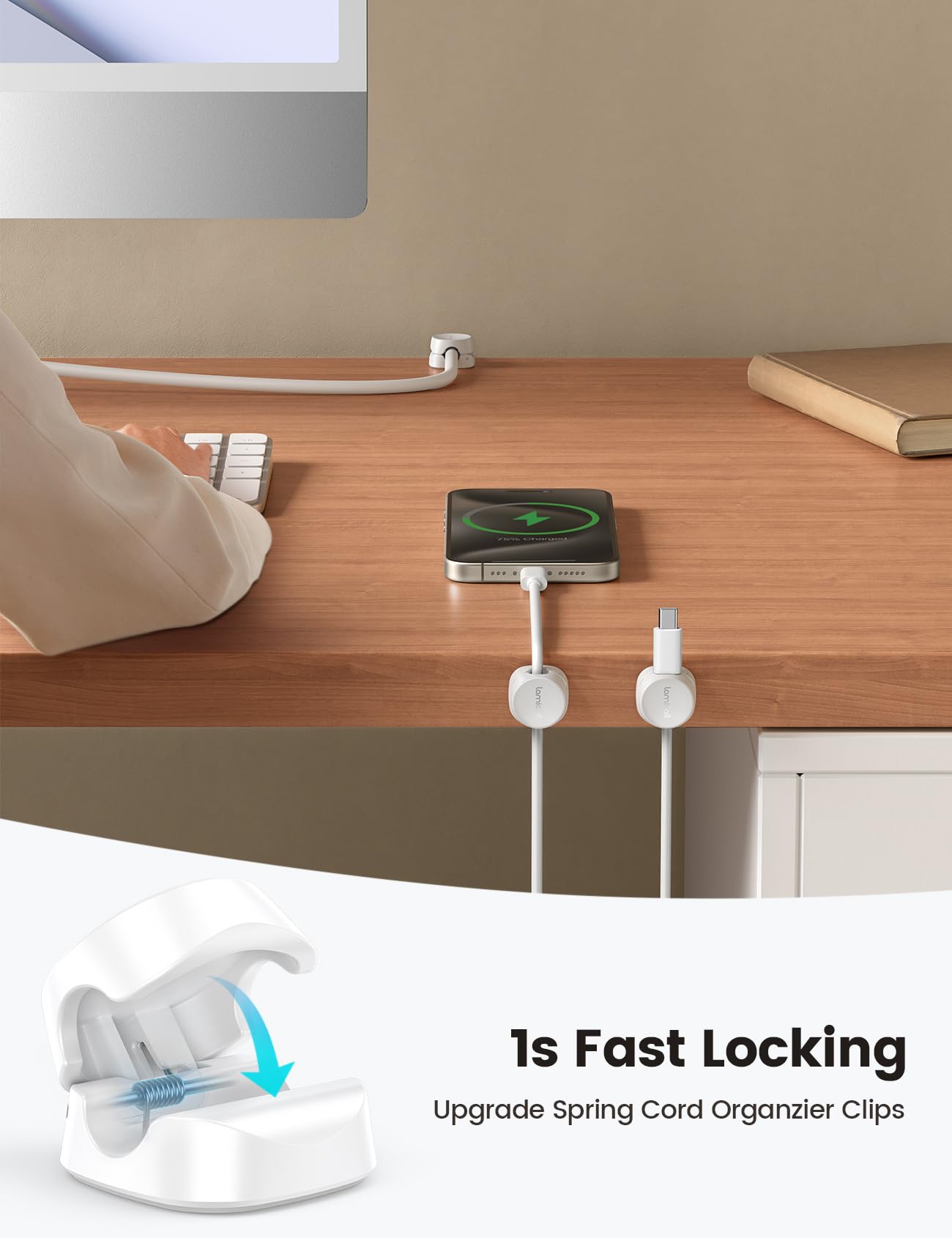 Foto 2 | Organizador De Cables Lamicall, Paquete De 8 Clips De Gestión De Cables Con Resorte - Venta Internacional.