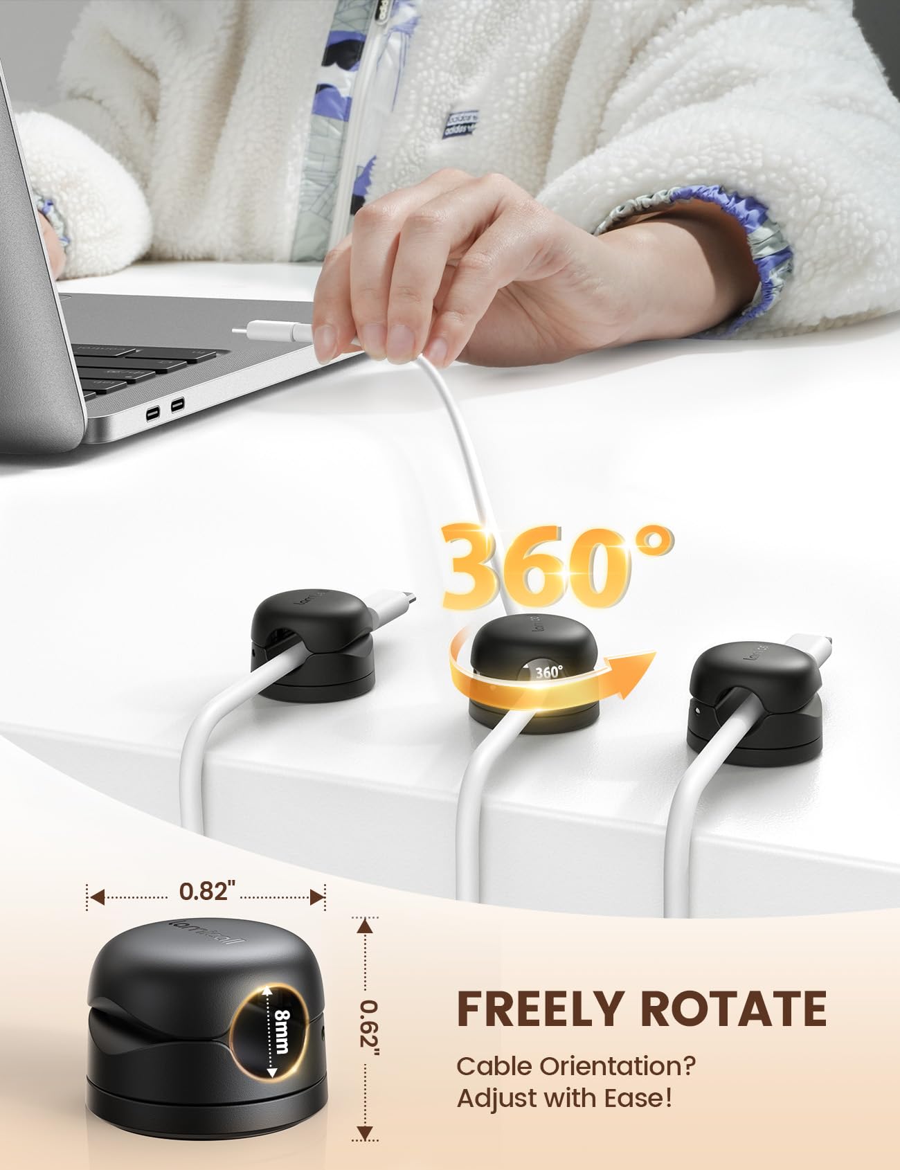 Foto 3 pulgar | Organizador De Cables Giratorio Lamicall, Paquete De 12 Unidades, Para Escritorio Y Oficina - Venta Internacional.