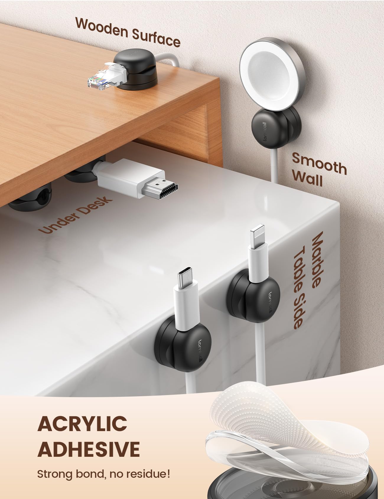 Foto 4 | Organizador De Cables Giratorio Lamicall, Paquete De 12 Unidades, Para Escritorio Y Oficina - Venta Internacional.
