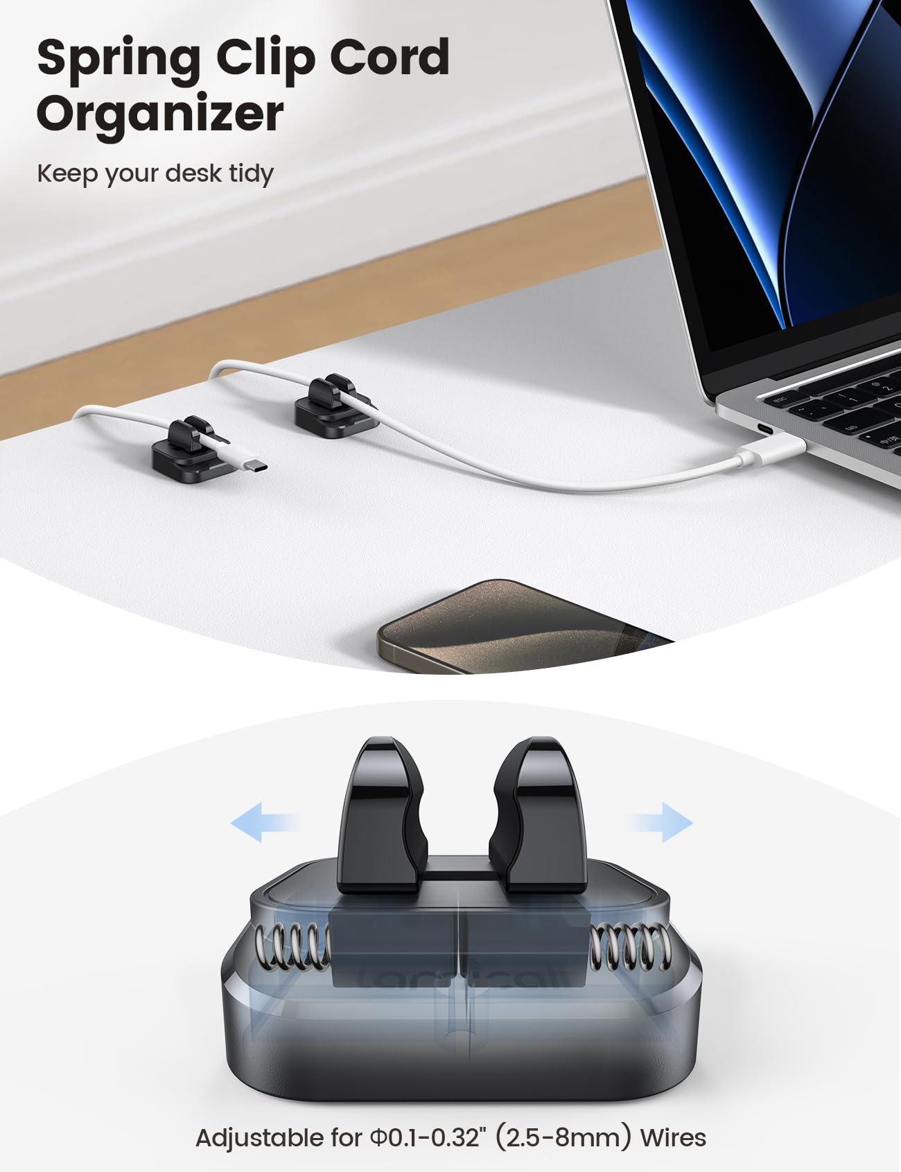 Foto 2 | Organizador De Cables Lamicall Con Clip Para Cables, Paquete De Dos Unidades, Orificio Ajustable - Venta Internacional.