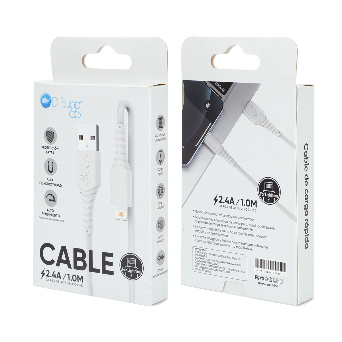 Foto 3 pulgar | Cable Usb D-Bugg Blanco a Lightning