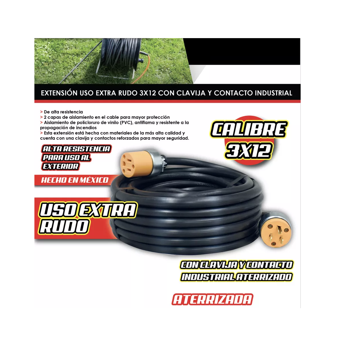 Foto 4 pulgar | Extension Cable Uso Rudo 20 Metros Calibre 12 Reforzada 3x12 Eo Safe Imports Esi-16192 Negro