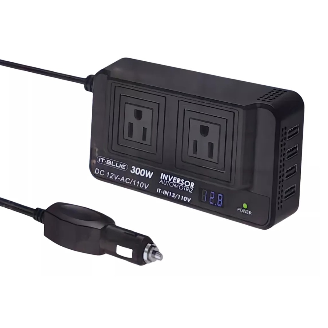 Inversor Para Auto 300w Con 4 Puertos Usb 2 Toma De Carga