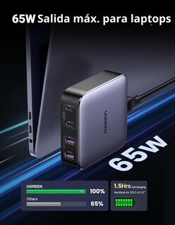 Foto 3 | Estación de Carga 4 en 1 65w Cd327 Ugreen 2 Usb C 2 Usb A Gris