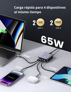 Foto 4 | Estación de Carga 4 en 1 65w Cd327 Ugreen 2 Usb C 2 Usb A Gris