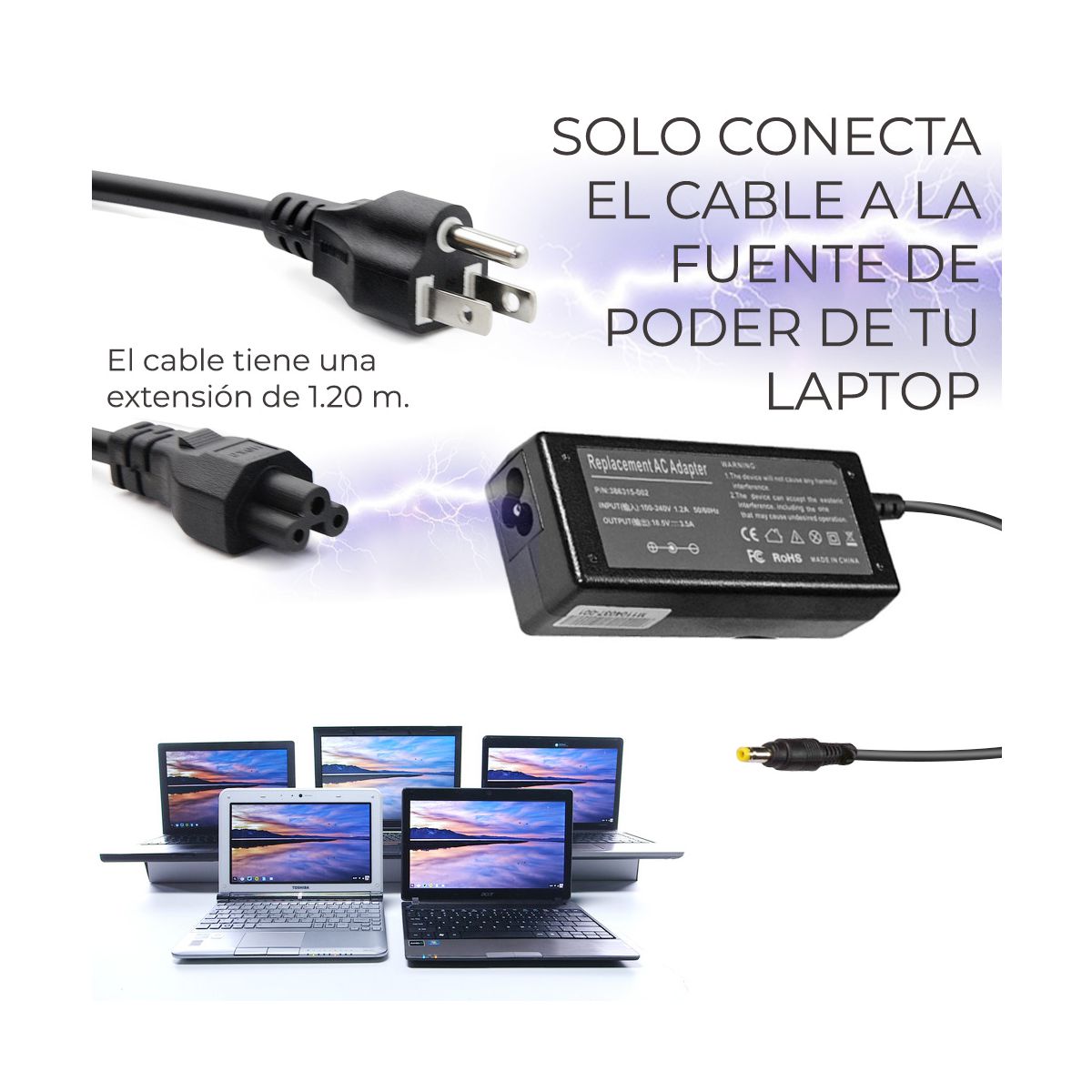 Foto 4 pulgar | Cable Trifásico De Corriente Para Laptop 1.5m  Alimentación Segura
