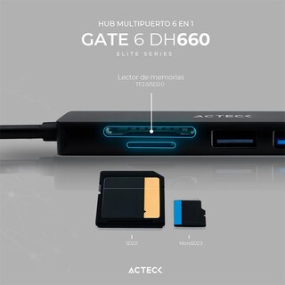 Foto 3 | Hub Gate 6 Dh660 Acteck Multipuerto 6 en 1 USB-c HDMI 4K SD 2.0 Ac-934619 color Negro