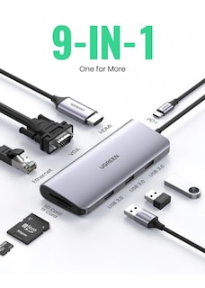 Foto 2 | Hub 9 en 1 USB-C Ugreen 40873 color Gris HDMI VGA RJ45 USB 3.0 SD/TF 100 W Pd