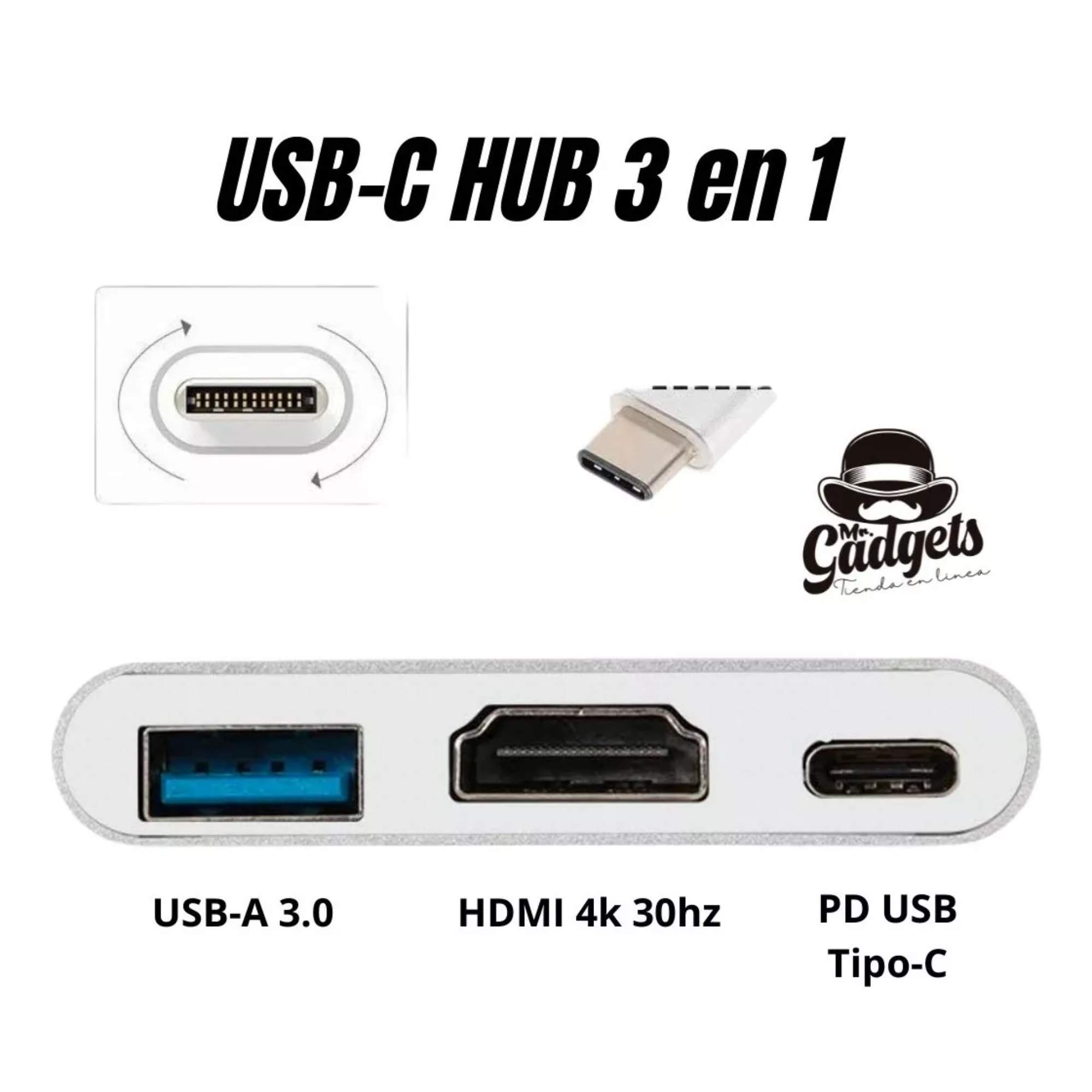 Foto 6 pulgar | 3 en 1 USB Hub Adaptador Pd 3.0 Tipo C Hdmi 4k para Mac o iPad