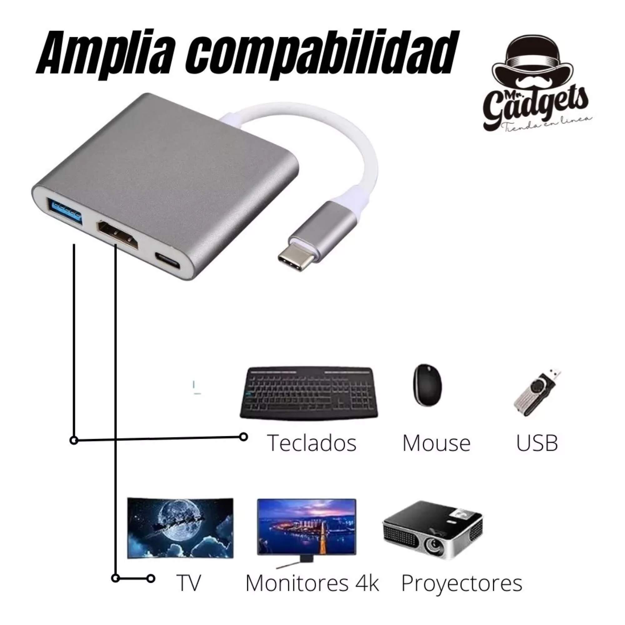 Foto 8 pulgar | 3 en 1 USB Hub Adaptador Pd 3.0 Tipo C Hdmi 4k para Mac o iPad