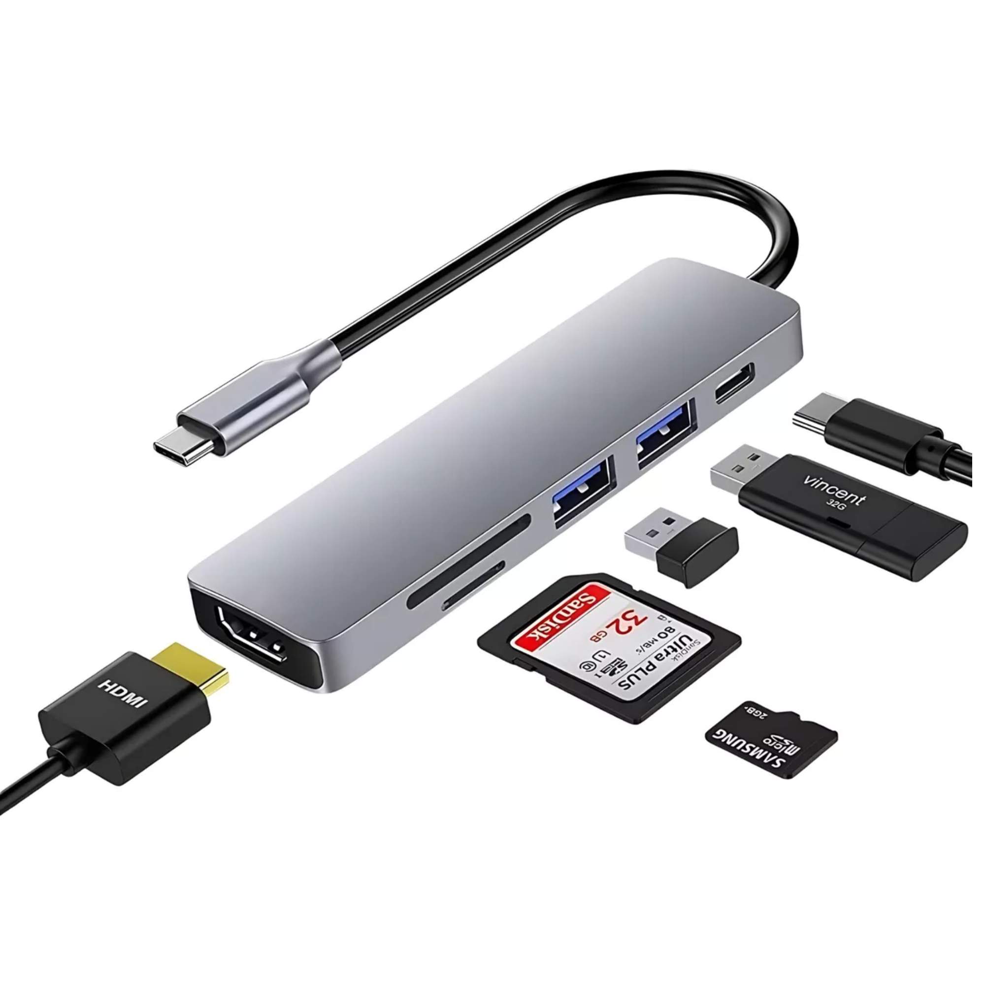 Foto 1 | 6 en 1 USB Hub Adaptador SD PD Tipo C HDMI 4K para Mac iPad
