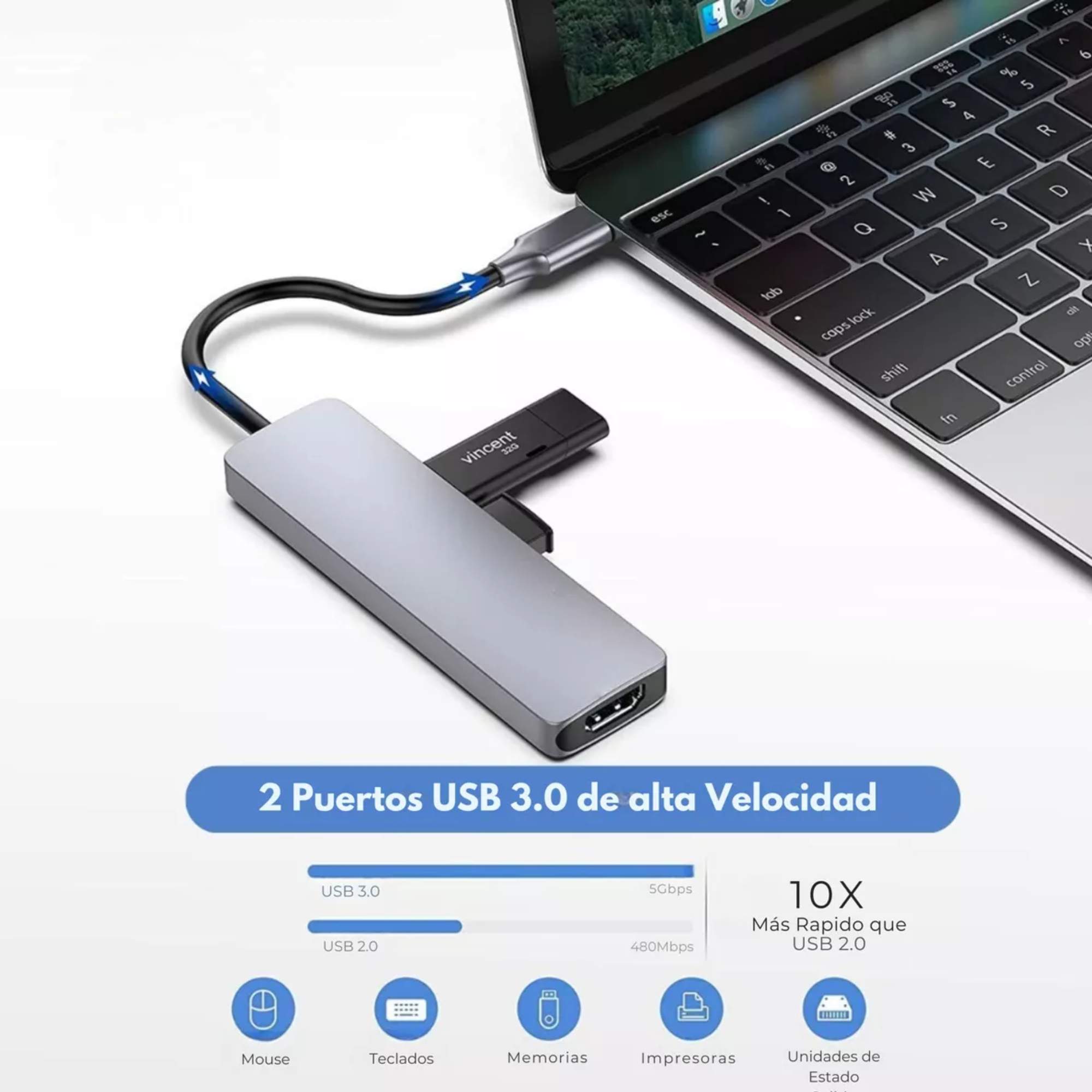 Foto 4 | 6 en 1 USB Hub Adaptador SD PD Tipo C HDMI 4K para Mac iPad
