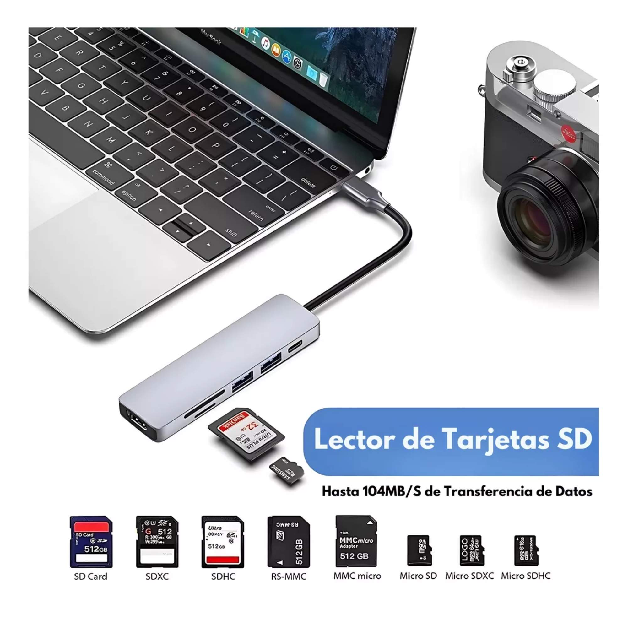 Foto 5 | 6 en 1 USB Hub Adaptador SD PD Tipo C HDMI 4K para Mac iPad