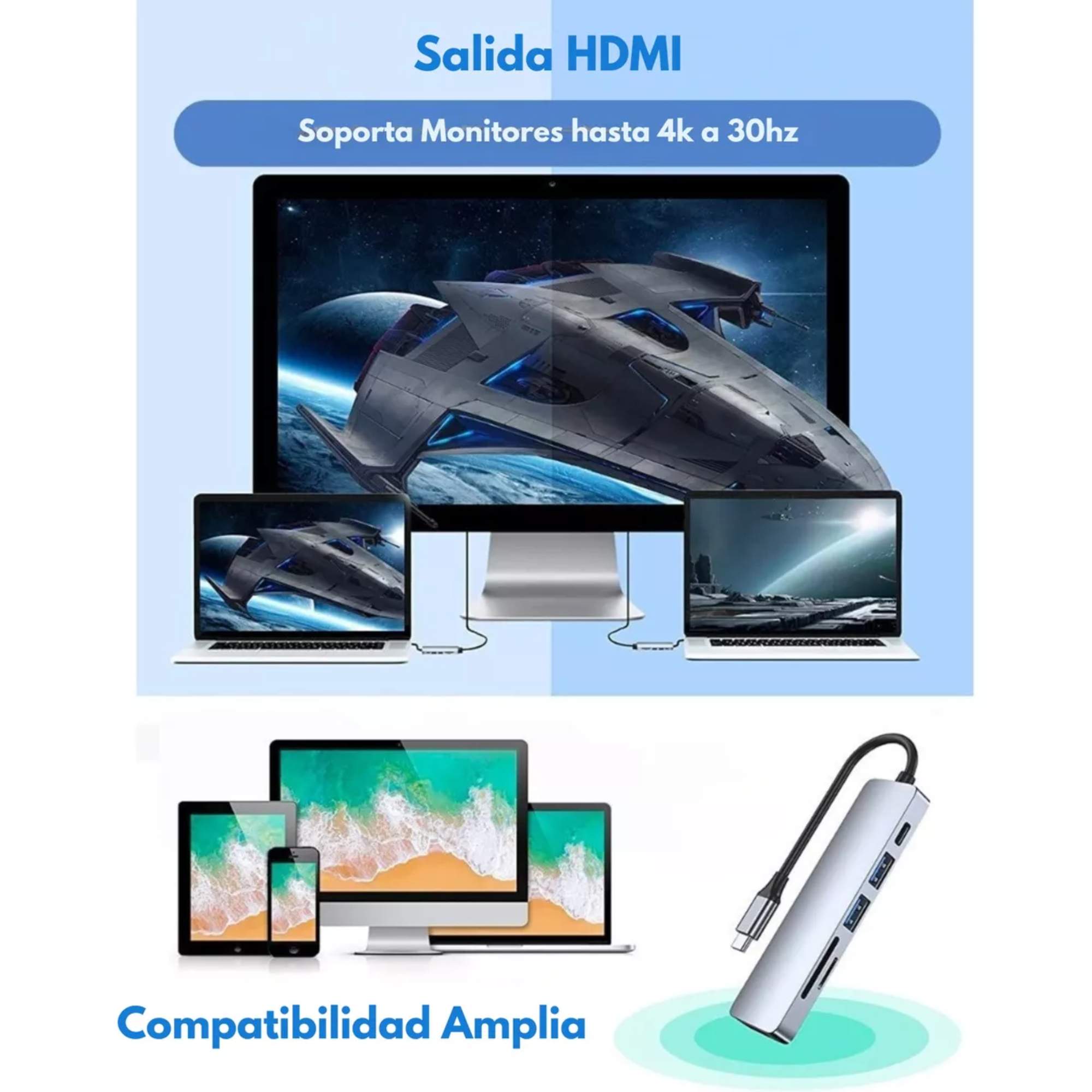 Foto 7 | 6 en 1 USB Hub Adaptador SD PD Tipo C HDMI 4K para Mac iPad