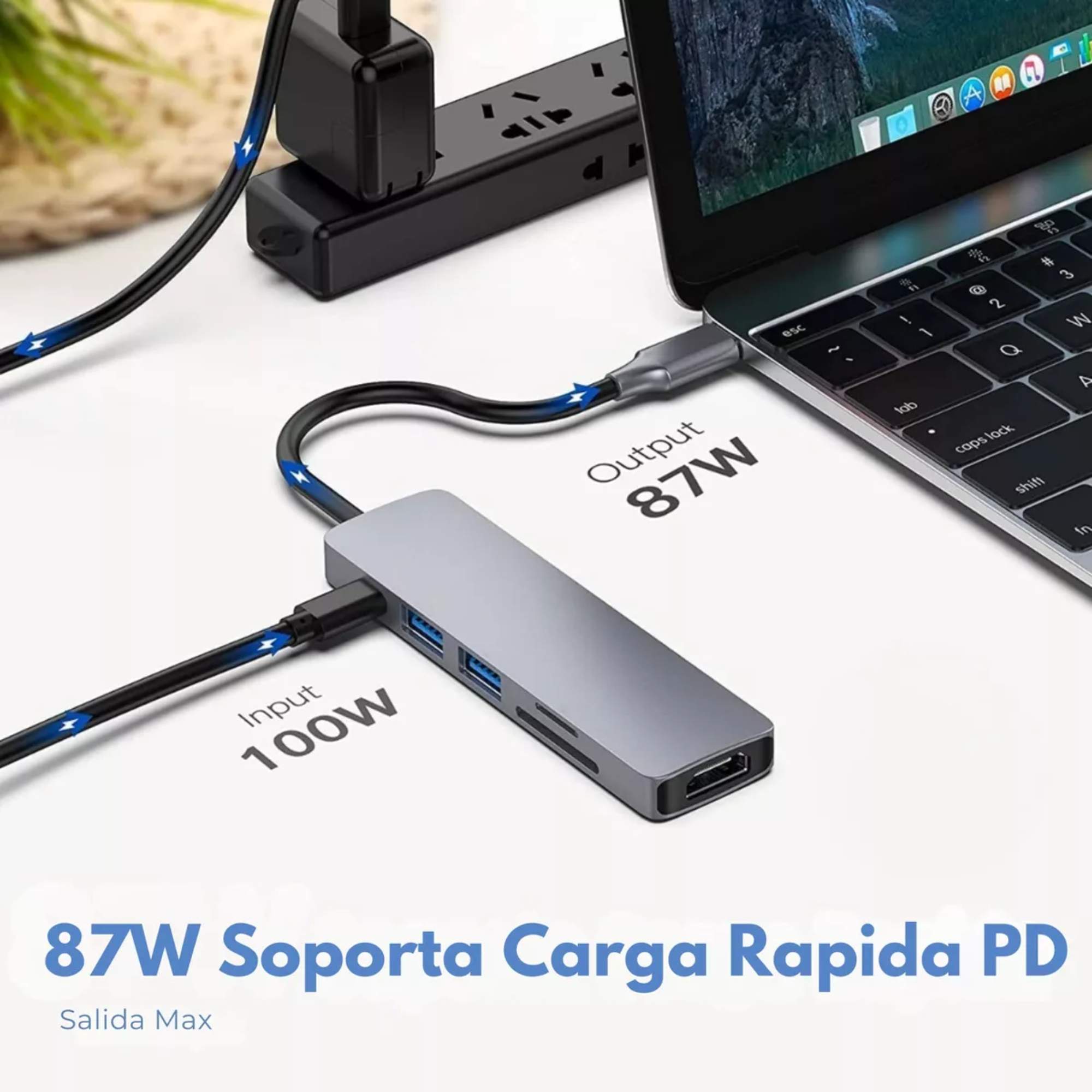 Foto 8 | 6 en 1 USB Hub Adaptador SD PD Tipo C HDMI 4K para Mac iPad