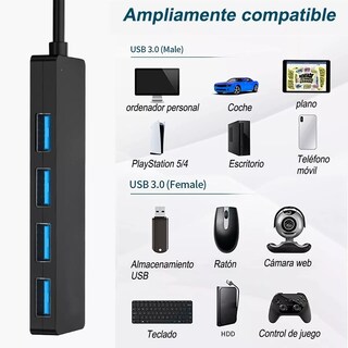Foto 2 | Conector Múltiple Usb 3.0 De 4 Puertos Eo Safe Imports Esi-16177 Negro