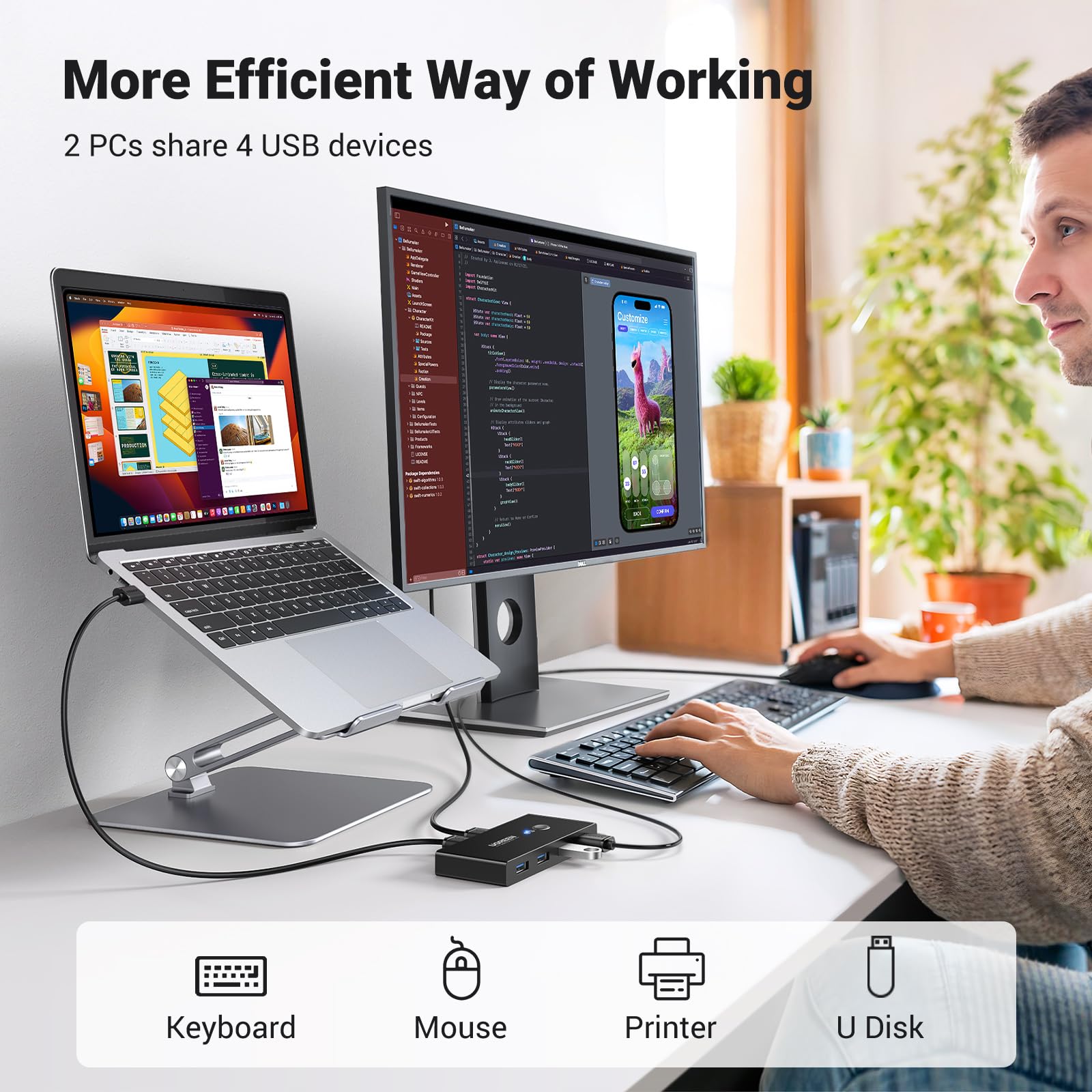 Foto 2 | Selector de Interruptores USB 3.0 Ugreen 2 Ordenadores Comparten 4 USB 3.0 - Venta Internacional