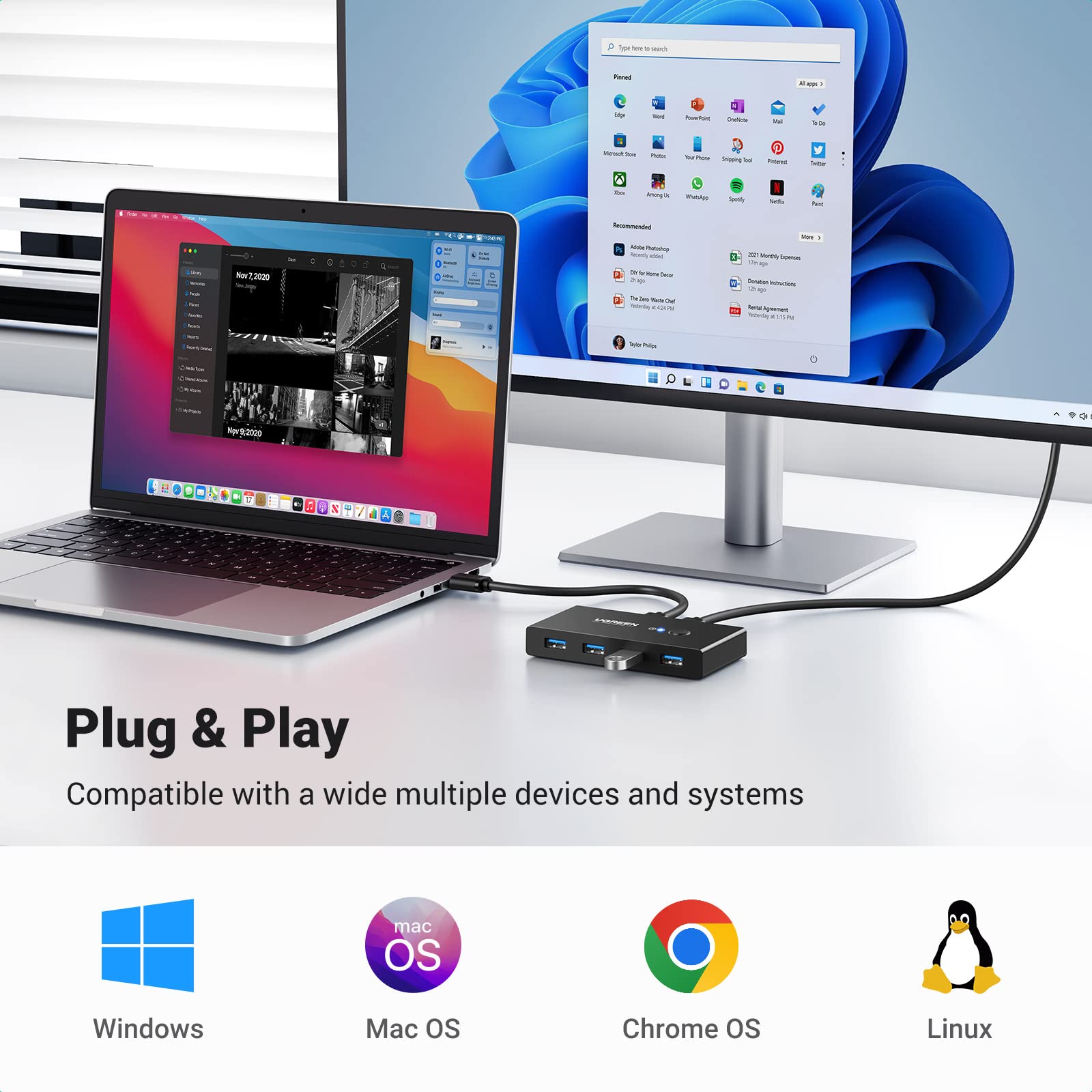 Foto 5 pulgar | Selector de Interruptores USB 3.0 Ugreen 2 Ordenadores Comparten 4 USB 3.0 - Venta Internacional