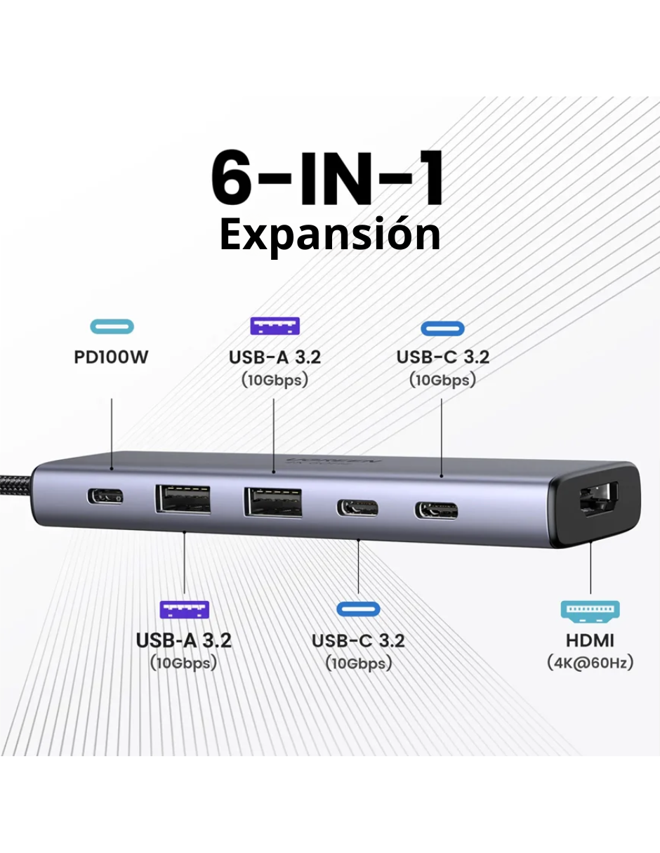 Foto 4 | Hub 6 En 1 Ugreen Usb-c A 1 Hdmi, 2 Usb A, 3 Usb C 4k Carga Rápida