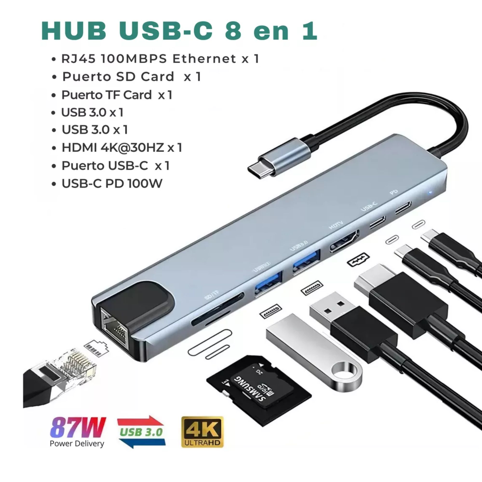 Foto 3 | Adaptador tipo C Mr. Gadgets Ethernet Hdmi Usb Sd Rj45