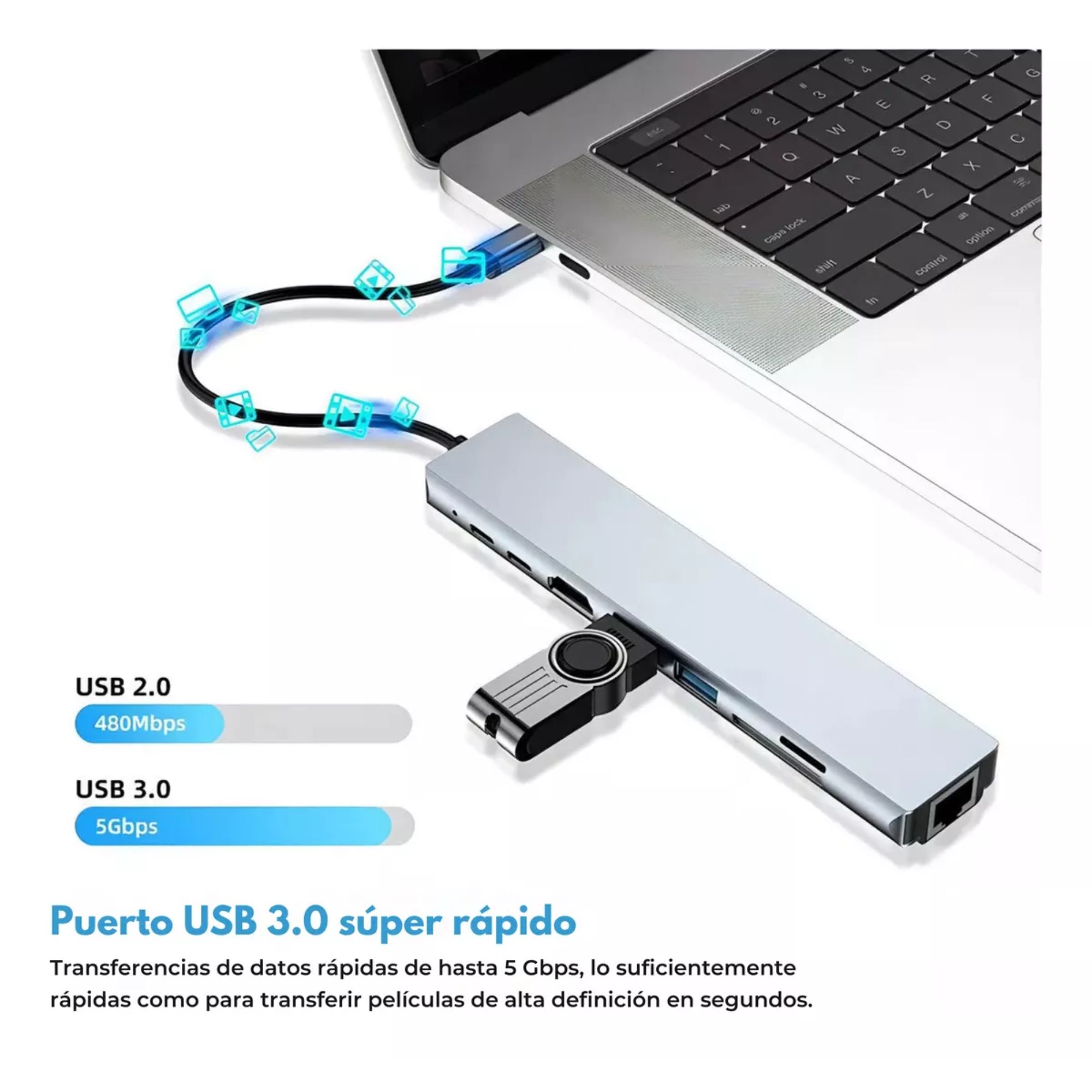 Foto 7 pulgar | Adaptador tipo C Mr. Gadgets Ethernet Hdmi Usb Sd Rj45