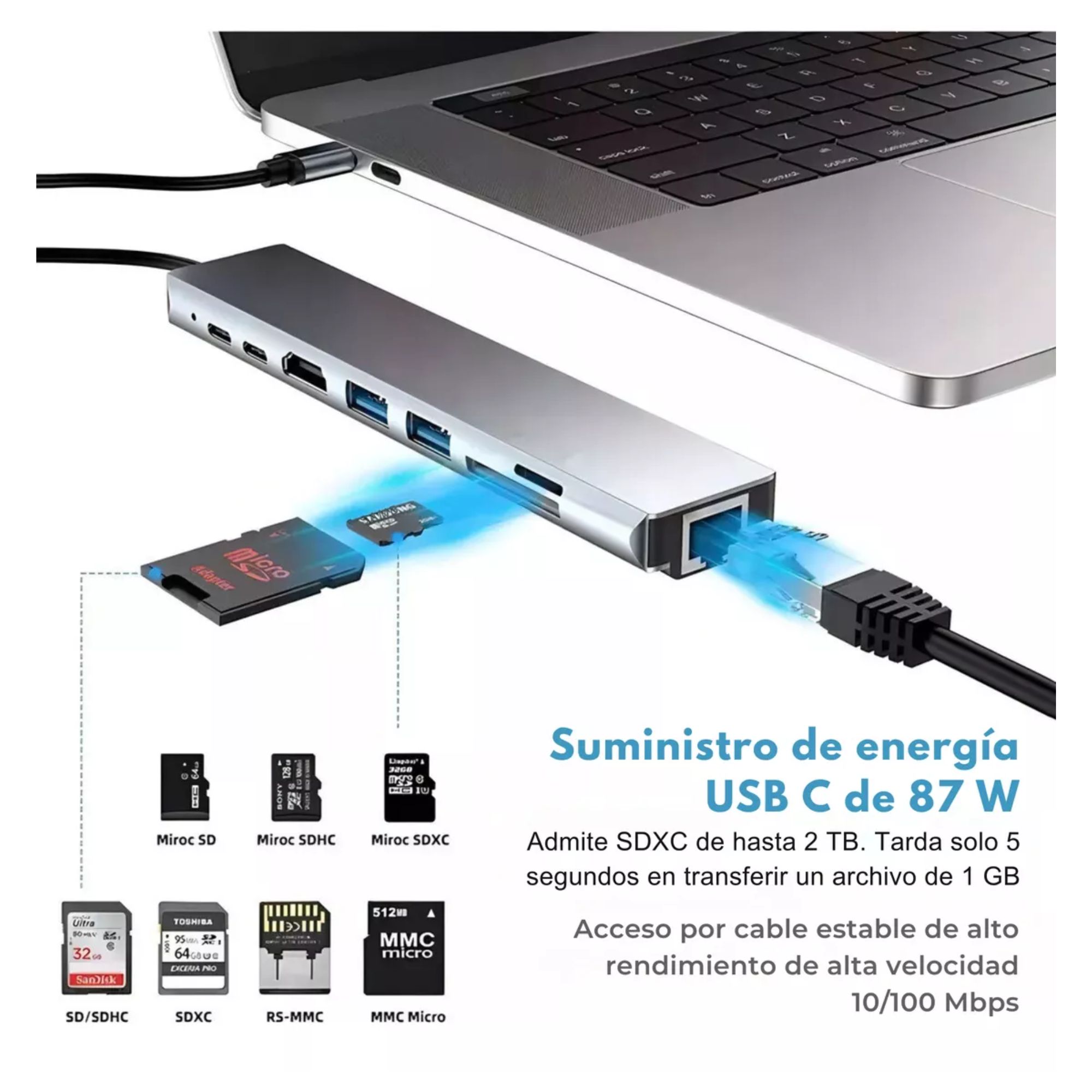 Foto 7 | Adaptador tipo C Mr. Gadgets Ethernet Hdmi Usb Sd Rj45