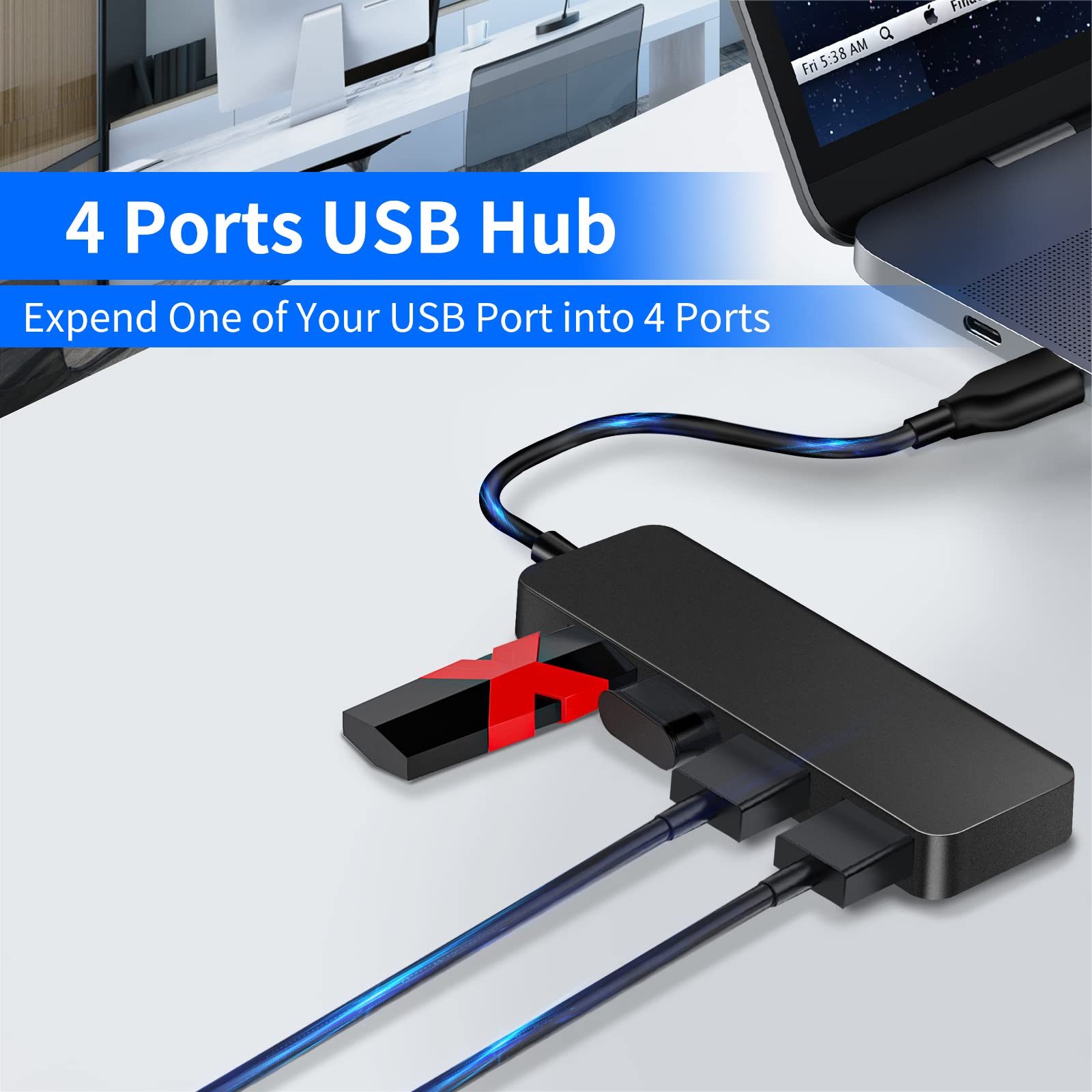 Foto 3 pulgar | Adaptador USB Hub Herfair de 4 Puertos - Venta Internacional