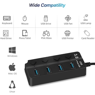 Foto 6 | Hub Usb 3.0 De 4 Puertos Con Conmutador Independiente Para Ordenadores Portátiles - Venta Internacional.